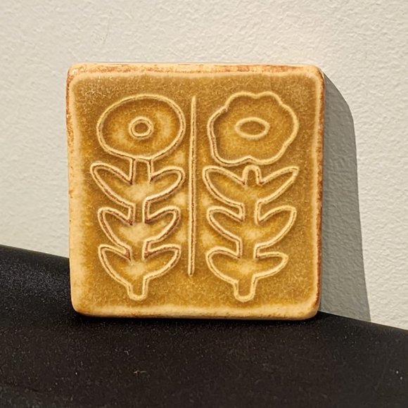 Vintage Pewabic Tile Two Flowers Design - Picture 2 of 10